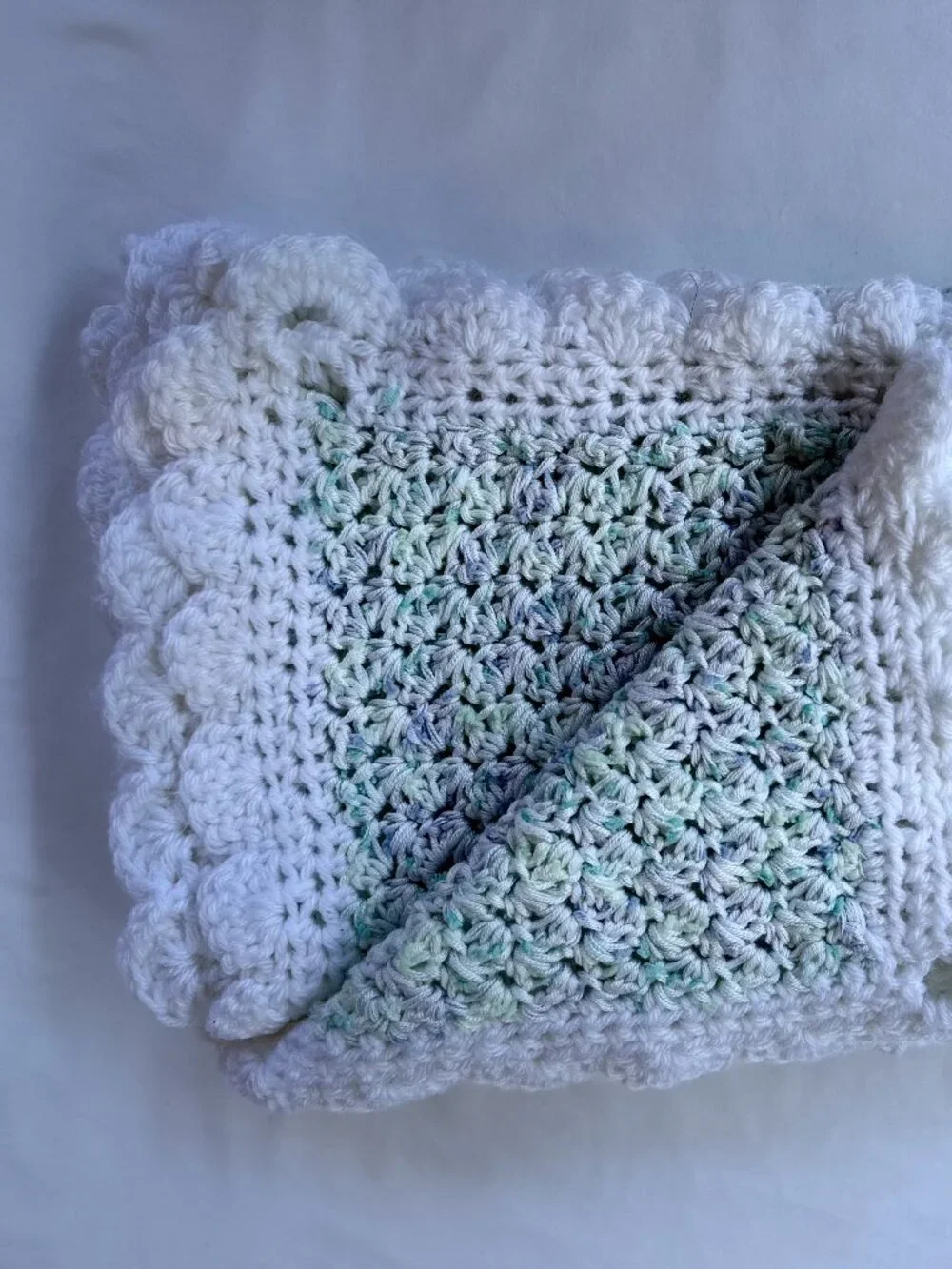 Handmade Crochet Baby Blanket, Soft Heirloom Nursery Gift, Color: Seafoam Mist
